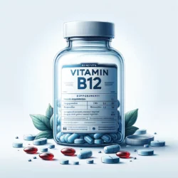 DALL·E-2024-06-02-19.02.12-A-detailed-illustration-of-a-Vitamin-B12-supplement-bottle.-The-bottle-should-be-transparent-showcasing-the-label-clearly-with-Vitamin-B12-written-